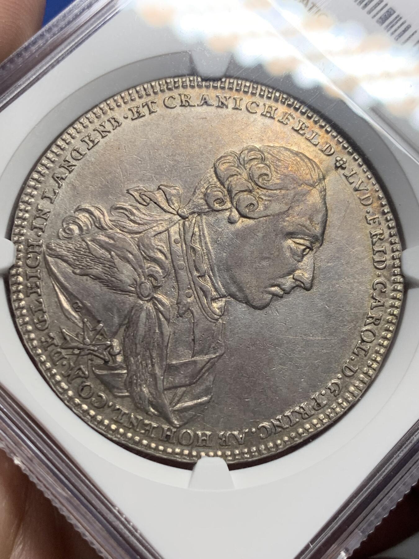 《竞宝斋》第421场 周日，周一，周二  3场连拍 （全场包邮） NGC AU58 德国1785年霍恩洛厄-新施泰因-厄林根泰勒银币