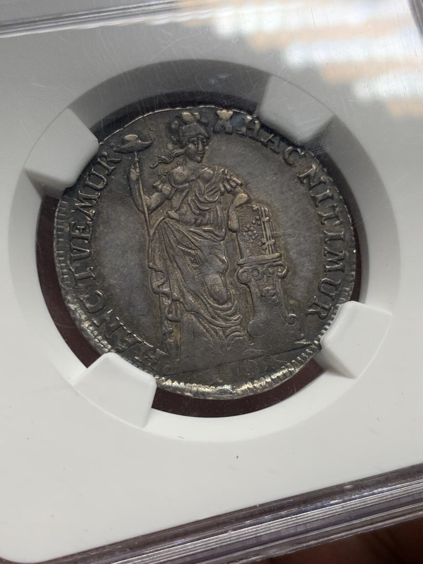 《竞宝斋》第421场 周日，周一，周二  3场连拍 （全场包邮） NGC AU50 荷兰东印度公司1791年10S 很少见的VOC货币，泽兰省女神，24年HA同年同版同分数，状态不如这个的，396刀成交。