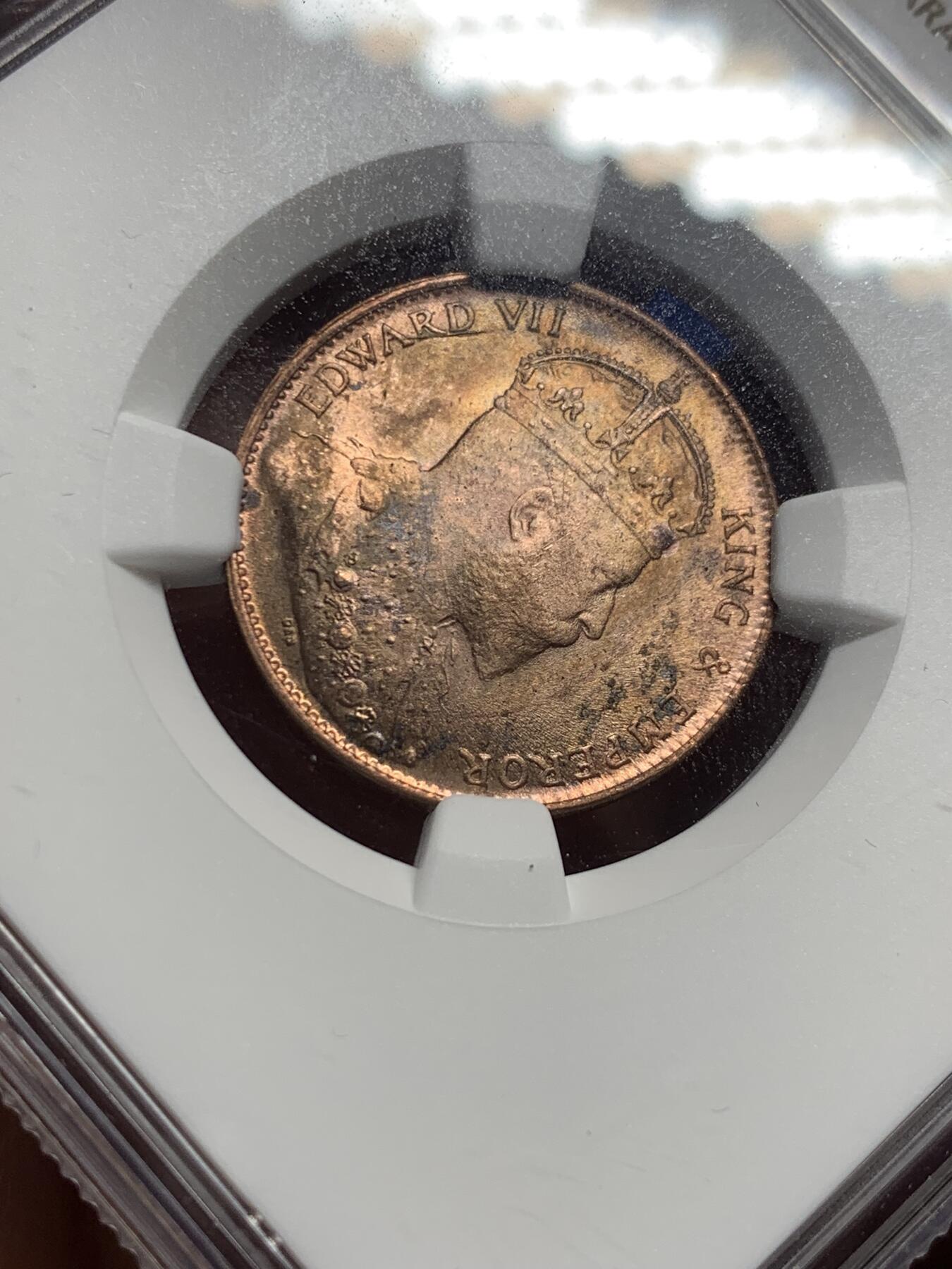 《竞宝斋》第421场 周日，周一，周二  3场连拍 （全场包邮） NGC MS65RB 英属锡兰1904年爱德华七世1分铜币 高分