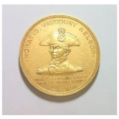 英国1897年特拉法加海战 纳尔逊+胜利号高浮雕精制镀金章 40MM - 英国1897年特拉法加海战 纳尔逊+胜利号高浮雕精制镀金章 40MM
