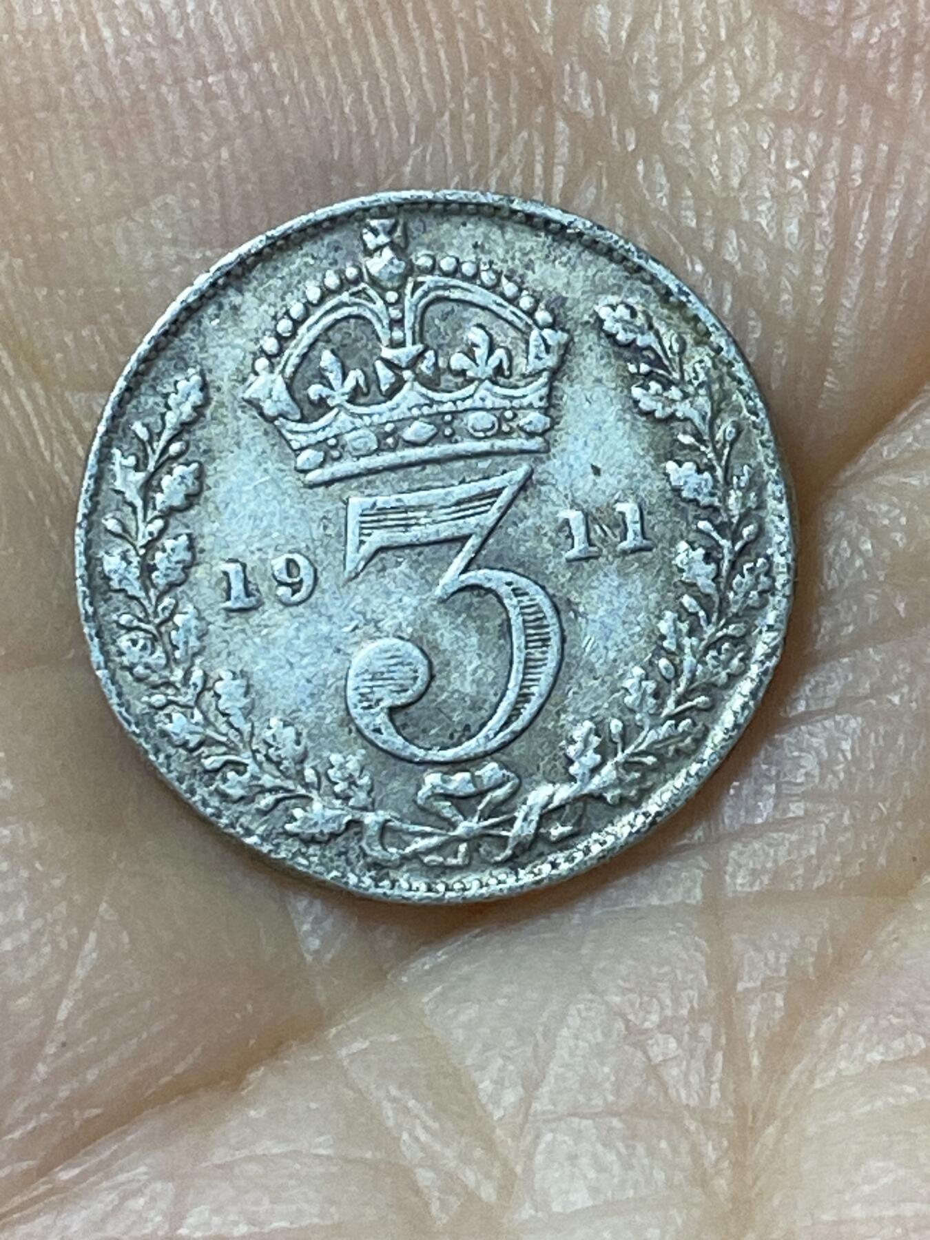 2025年第九十五场(总第一百二十一场）外国好品散币(免佣金) 英国🇬🇧1911年3便士银币(乔治五世加冕年，第一版首发年，925银)