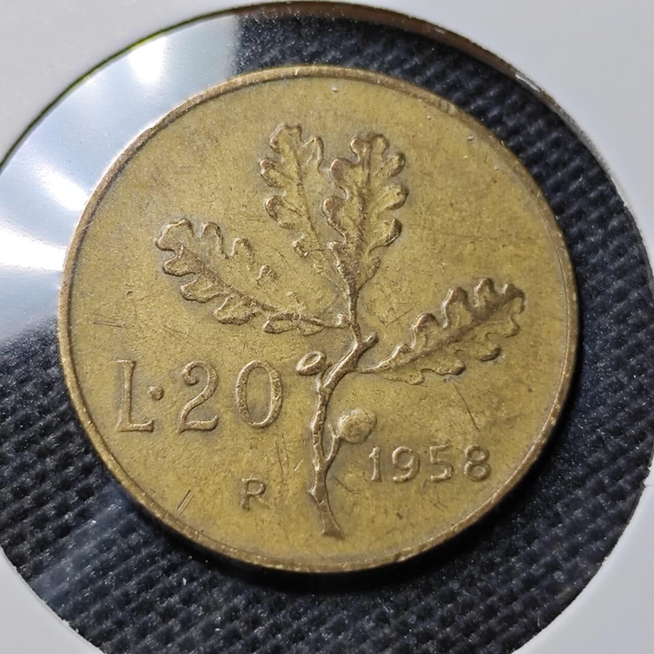 KK钱币收藏小铺 第345场 2月预留时间 周末发货  1958意大利20里拉铜币