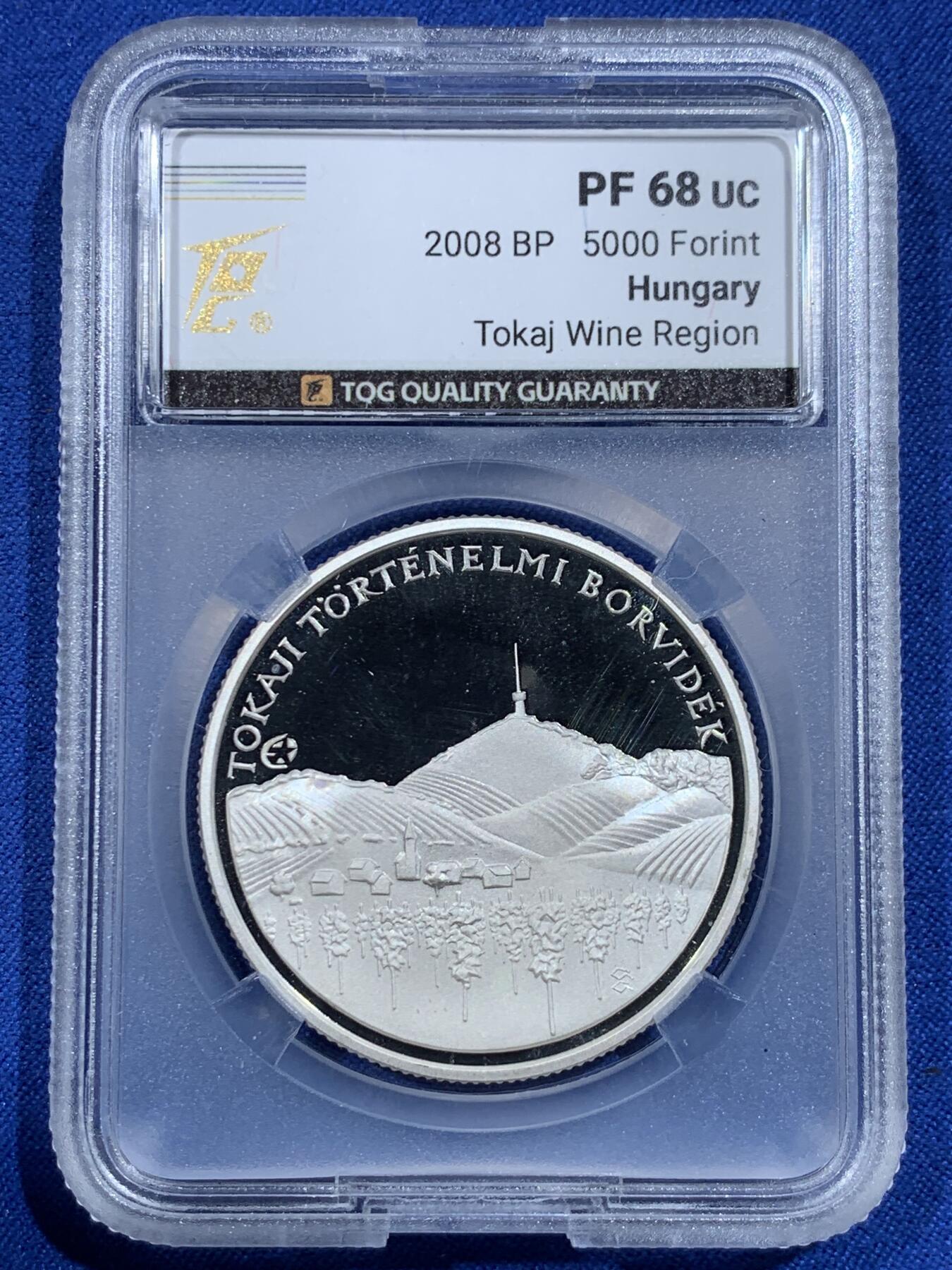 《竞宝斋》第421场 周日，周一，周二  3场连拍 （全场包邮） TQG PF68UC 匈牙利2008年欧洲之星-托卡伊葡萄酒产区5000福林精制银币 31.46克 925银 发行量1万5千