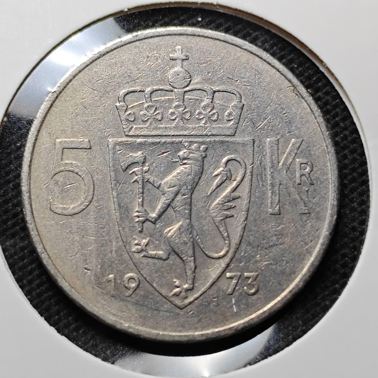 KK钱币收藏小铺 第344场 2月预留时间 周末发货 1973挪威5克朗 