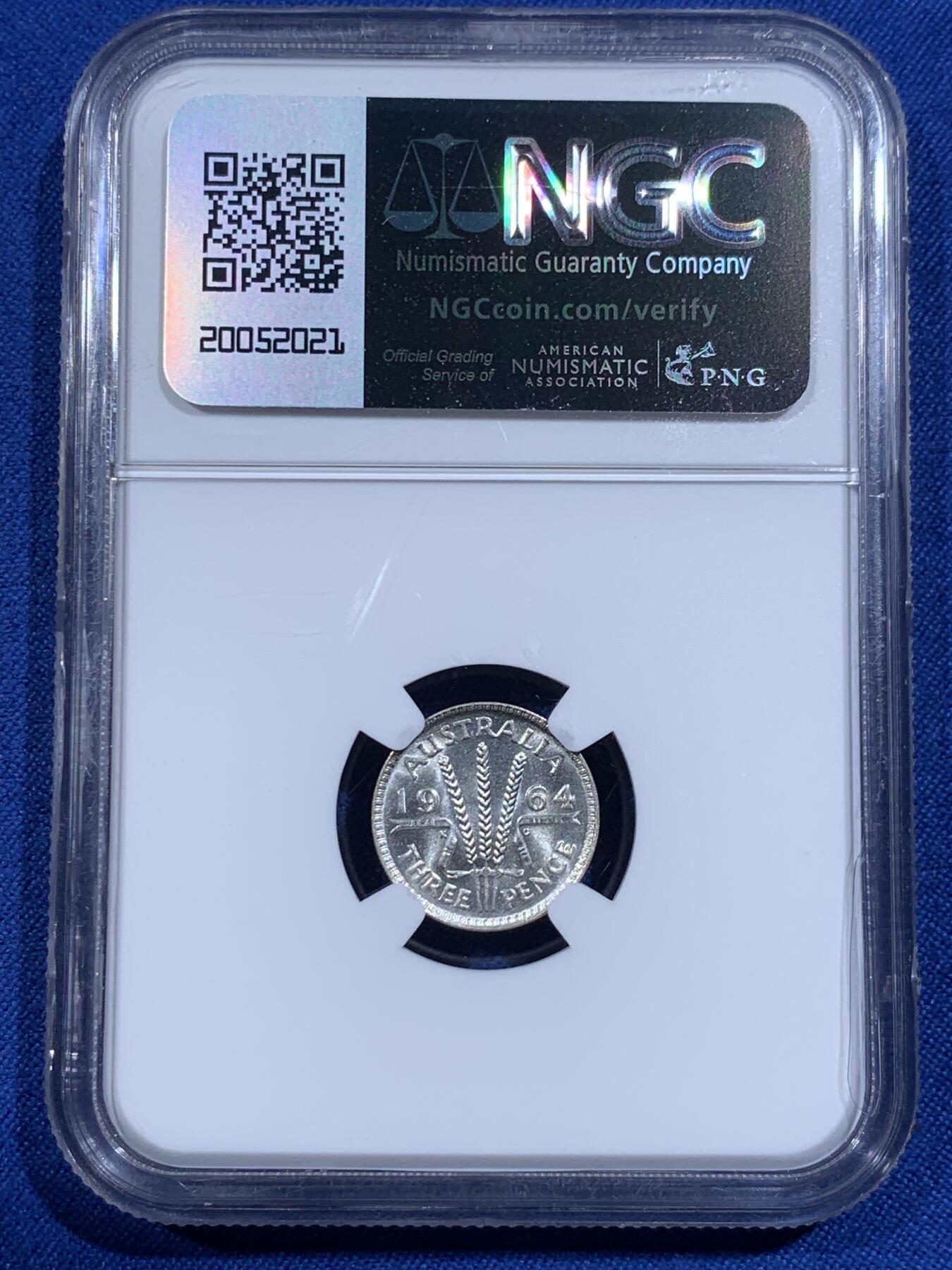 《竞宝斋》第421场 周日，周一，周二  3场连拍 （全场包邮） 三枚一组 NGC MS64-65 澳大利亚1962-1964年3便士-2先令银币