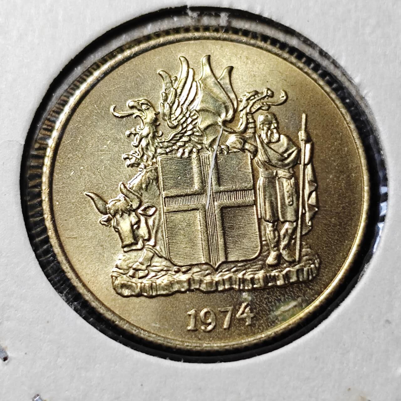 KK钱币收藏小铺 第346场 2月预留时间 周末发货 1974 冰岛1克朗 好品