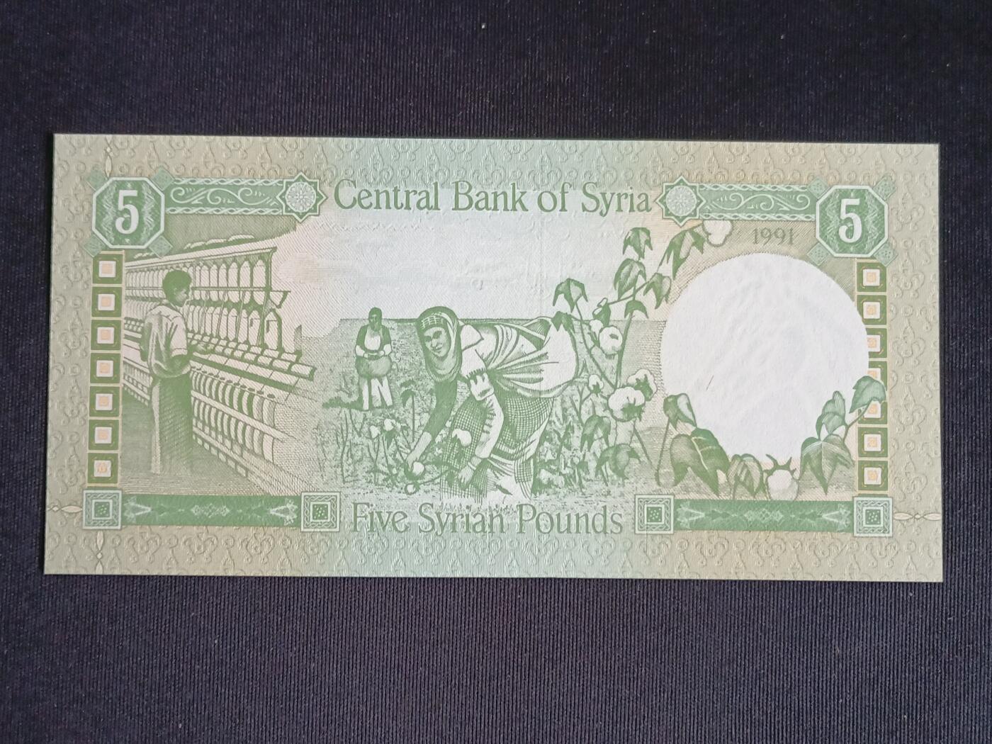 【游宝拍卖】乙巳蛇年71期 节前综合场 周五集拍 叙利亚-5镑【1991年 全新UNC】