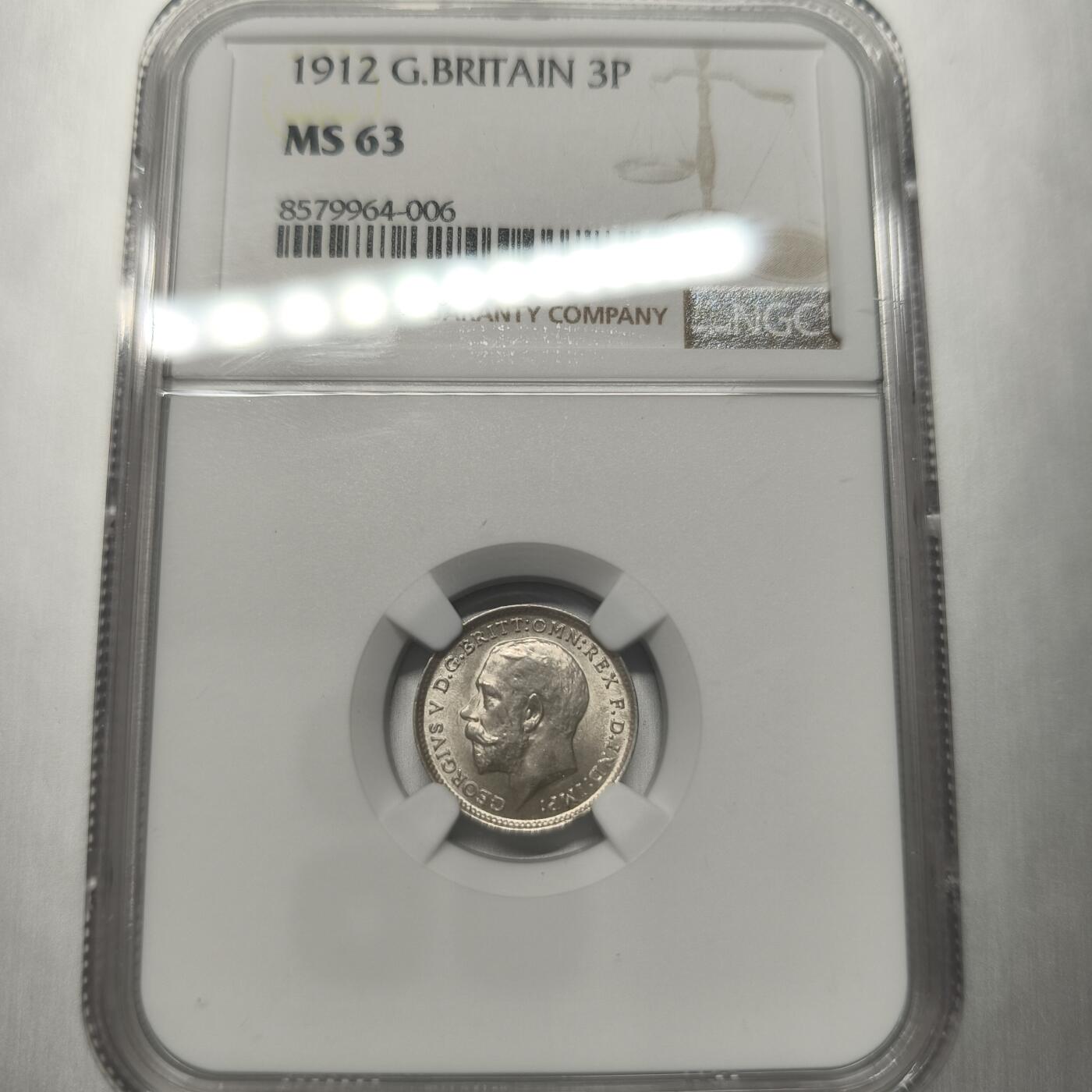 老蟹的宝藏🏴‍☠️ II-美国/奥地利/英国/其余国家评级币及散币 NGC MS63 英国1912年乔治五世3便士