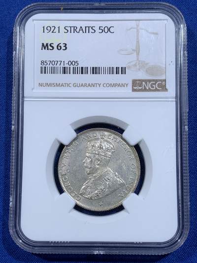 《竞宝斋》第421场 周日，周一，周二  3场连拍 （全场包邮） - NGC MS63 海峡1921年乔治五世50分银币