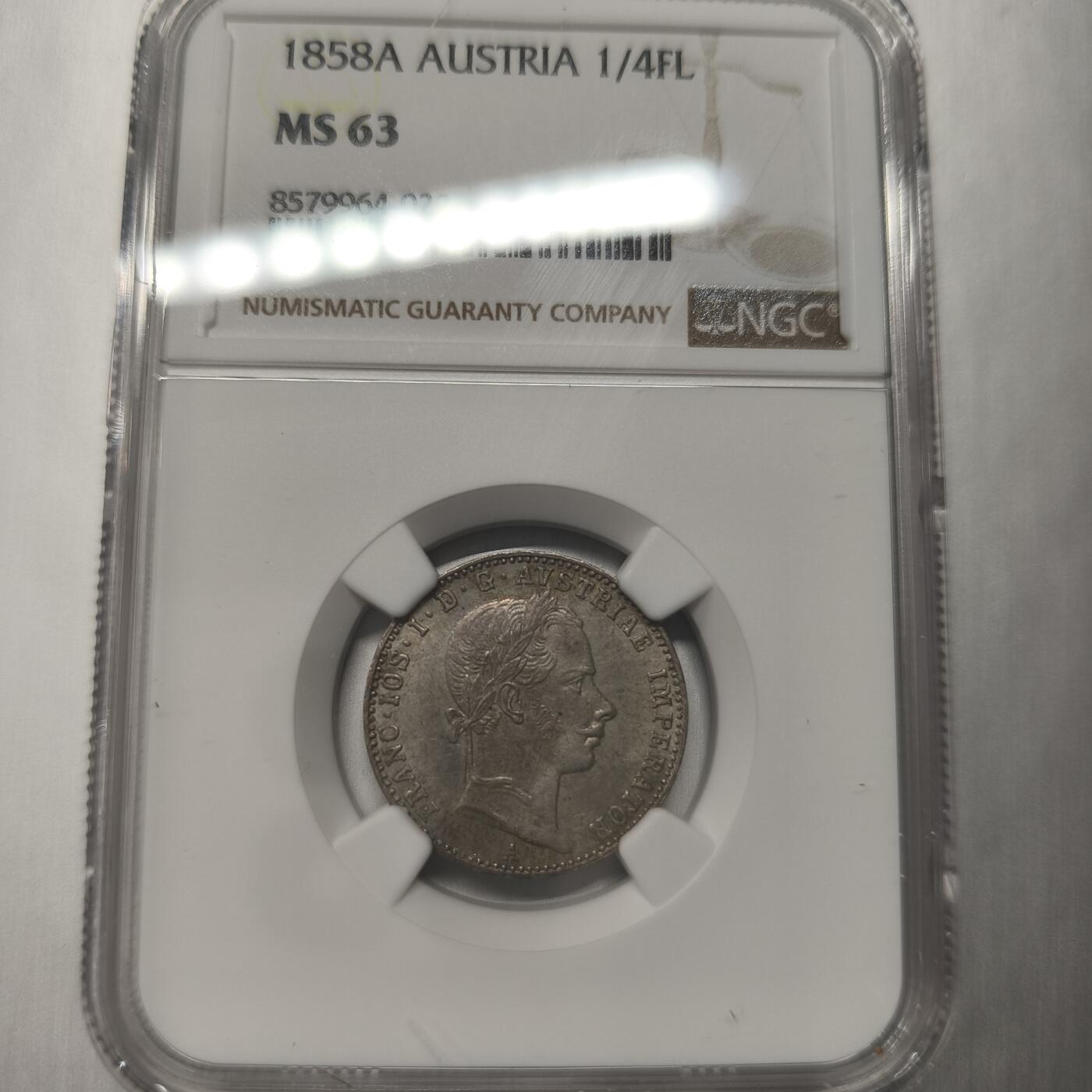 老蟹的宝藏🏴‍☠️ II-美国/奥地利/英国/其余国家评级币及散币 NGC MS63奥地利1858A 1/4弗洛琳