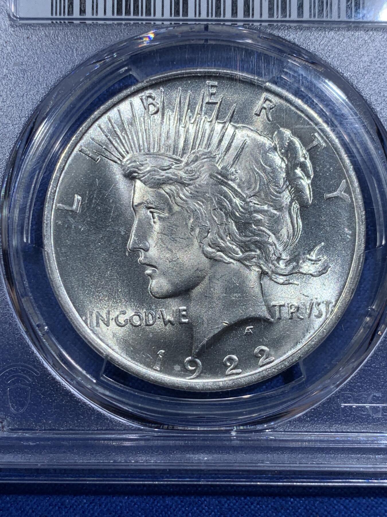 《竞宝斋》第421场 周日，周一，周二  3场连拍 （全场包邮） PCGS MS64 美国1922年和平1美元大银币