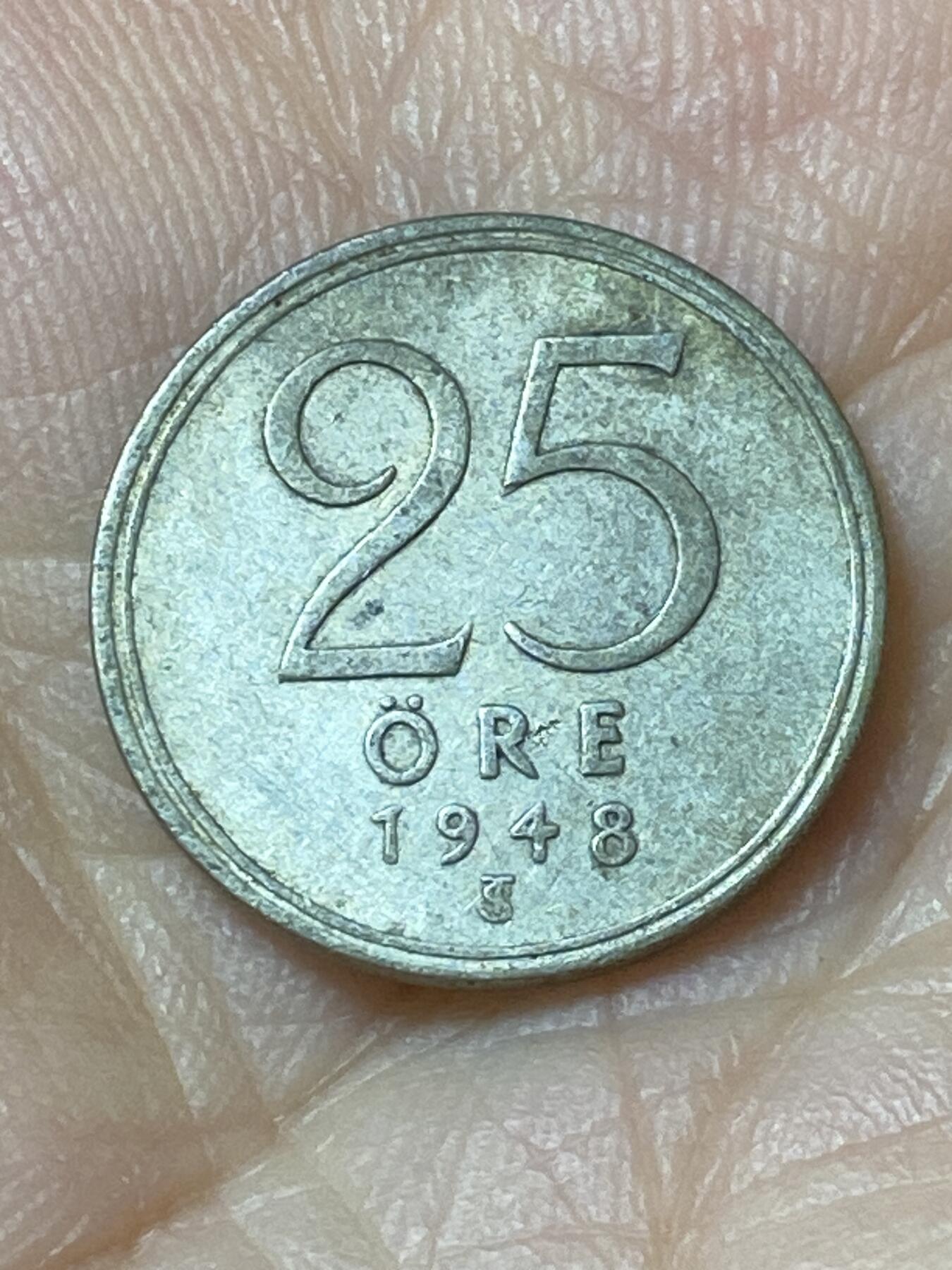 2025年第九十五场(总第一百二十一场）外国好品散币(免佣金) 瑞典🇸🇪1948年25欧尔银币(古斯塔夫五世第三版，后期TS标，600银)