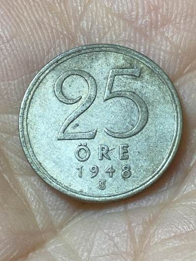 2025年第九十五场(总第一百二十一场）外国好品散币(免佣金) - 瑞典🇸🇪1948年25欧尔银币(古斯塔夫五世第三版，后期TS标，600银)