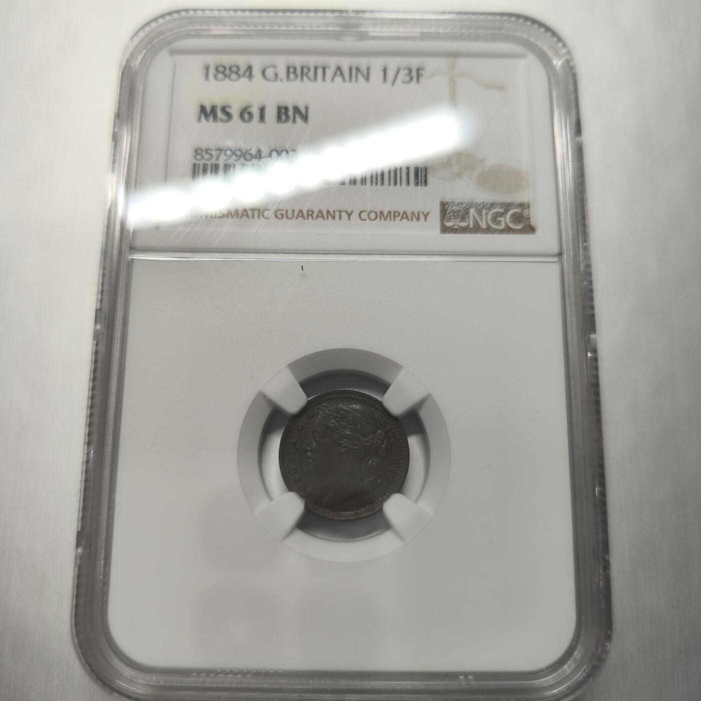 老蟹的宝藏🏴‍☠️ II-美国/奥地利/英国/其余国家评级币及散币 NGC MS61BN 英国殖民地1884年维多利亚1/3法新