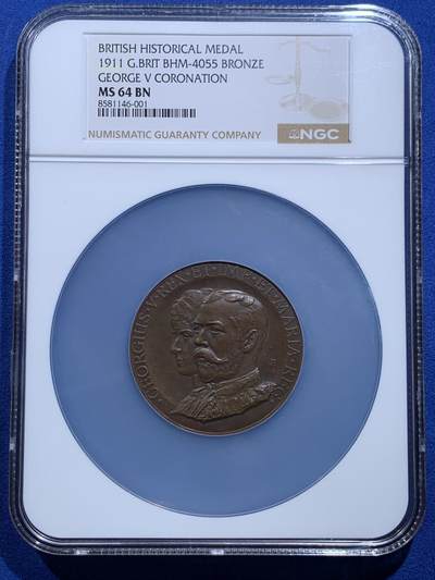 《竞宝斋》第421场 周日，周一，周二  3场连拍 （全场包邮） - NGC MS64BN 英国1911年乔治五世加冕大铜章 大盒封装