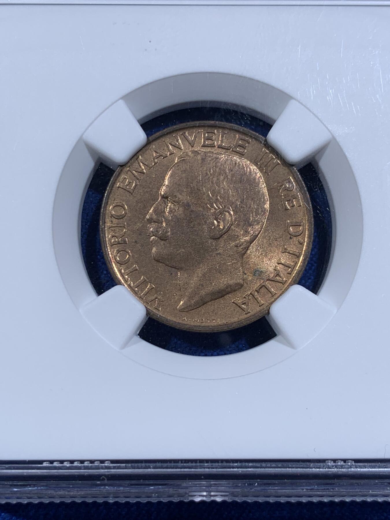 《竞宝斋》第421场 周日，周一，周二  3场连拍 （全场包邮） NGC MS63RB 意大利1922年小蜜蜂 市面常见20年的
