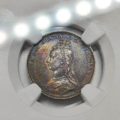 老蟹的宝藏🏴‍☠️ II-美国/奥地利/英国/其余国家评级币及散币 - NGC AUD 英国1887年维多利亚3便士-渐变紫罗兰包浆