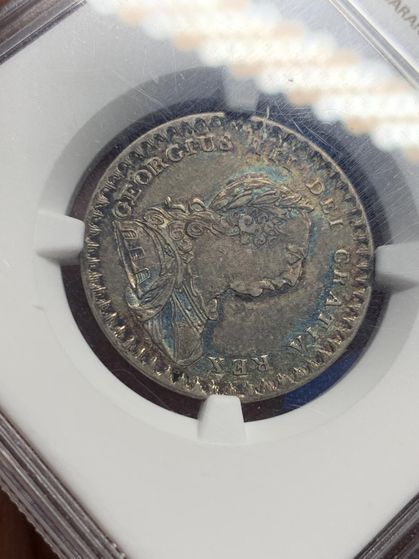 《竞宝斋》第421场 周日，周一，周二  3场连拍 （全场包邮） NGC AU58 英国 1811乔治三世戎装英格兰银行1.6先令银币 双面深彩 状态不错