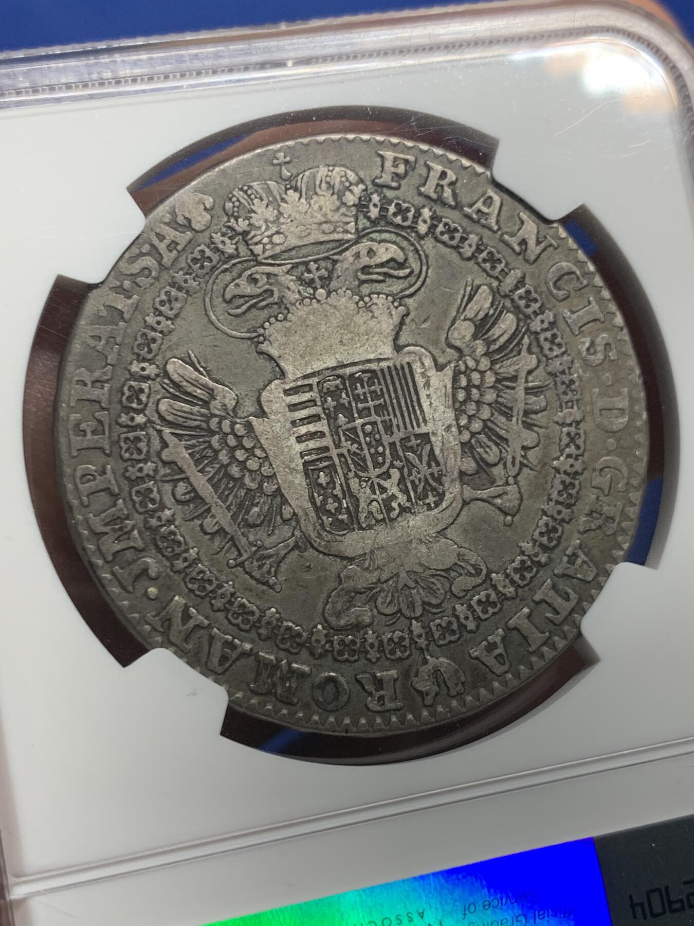 《竞宝斋》第421场 周日，周一，周二  3场连拍 （全场包邮） NGC F15 奥属尼德兰1765年1KT银币
