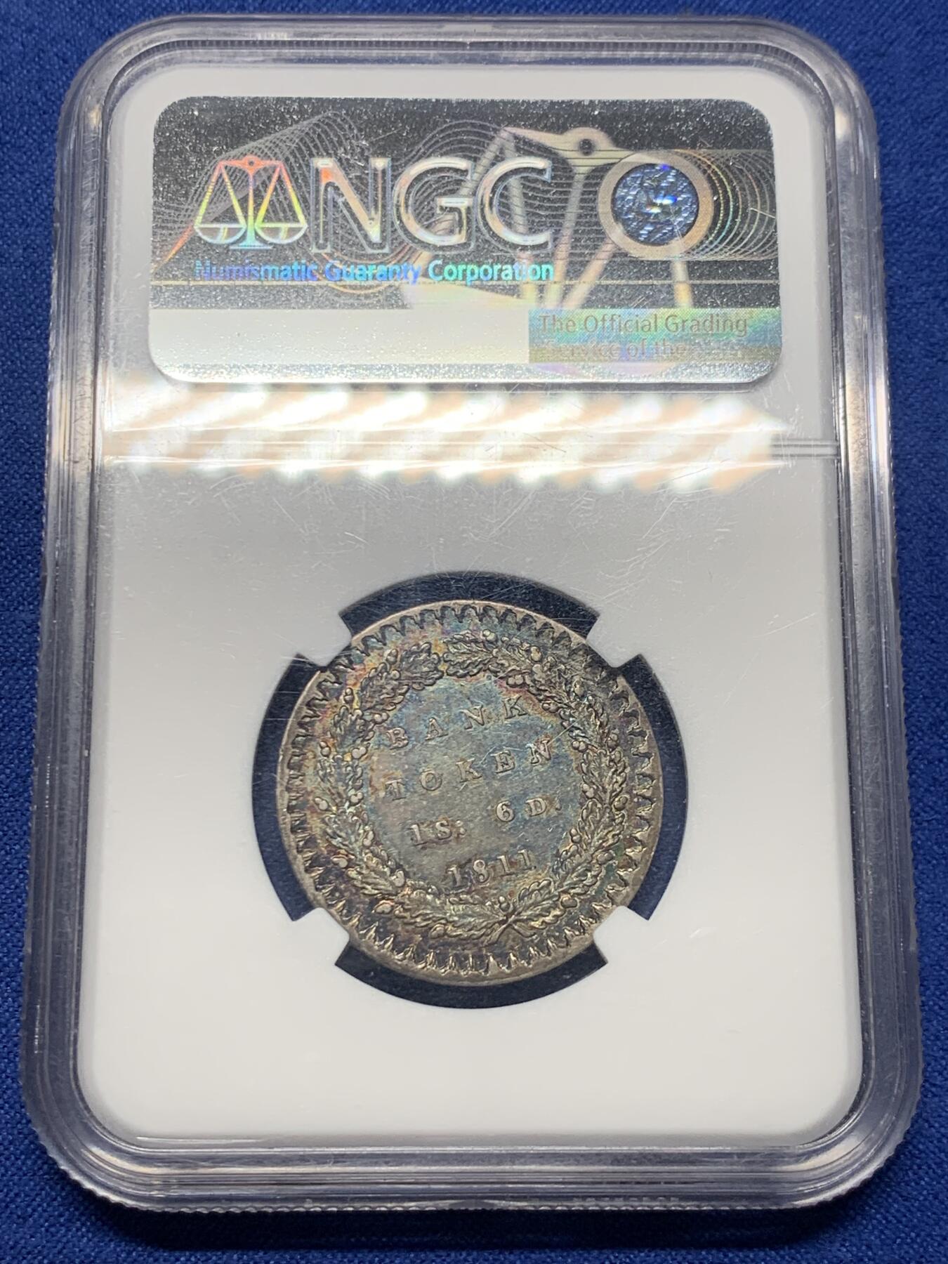 《竞宝斋》第421场 周日，周一，周二  3场连拍 （全场包邮） NGC AU58 英国 1811乔治三世戎装英格兰银行1.6先令银币 双面深彩 状态不错