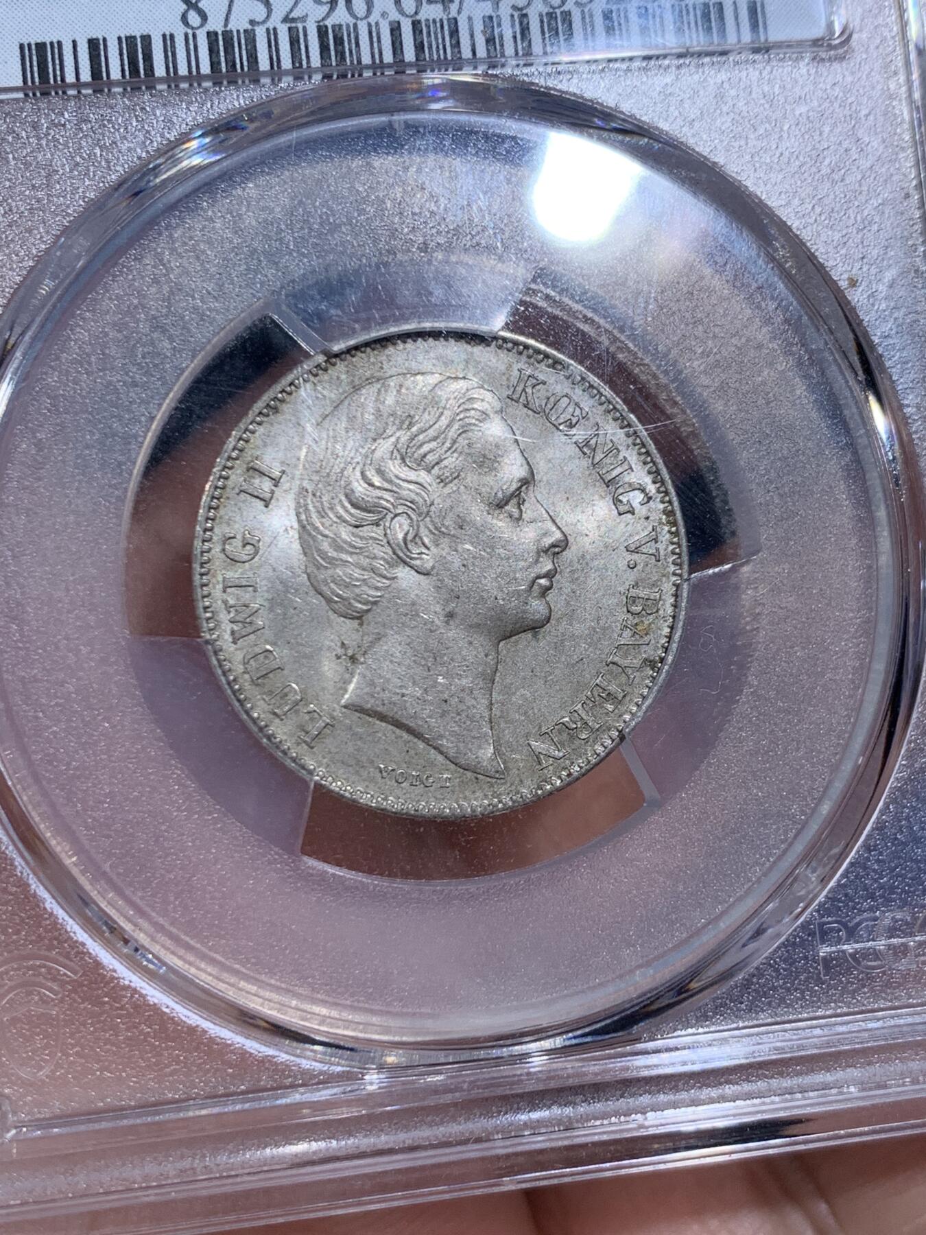 《竞宝斋》第421场 周日，周一，周二  3场连拍 （全场包邮） PCGS MS64 德国 1869年 巴伐利亚路德维希二世1/2古尔登银币 季军分 更高分仅两枚