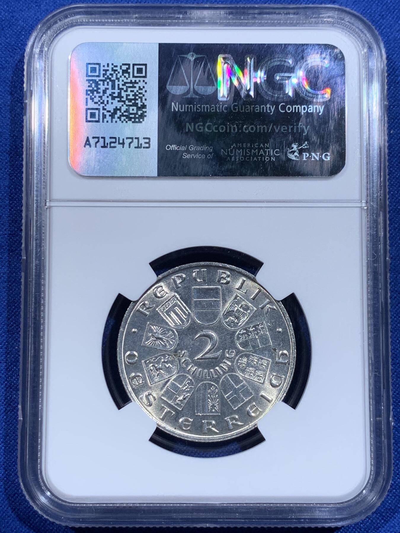 《竞宝斋》第421场 周日，周一，周二  3场连拍 （全场包邮） NGC UNC 奥地利1931年莫扎特2先令银币