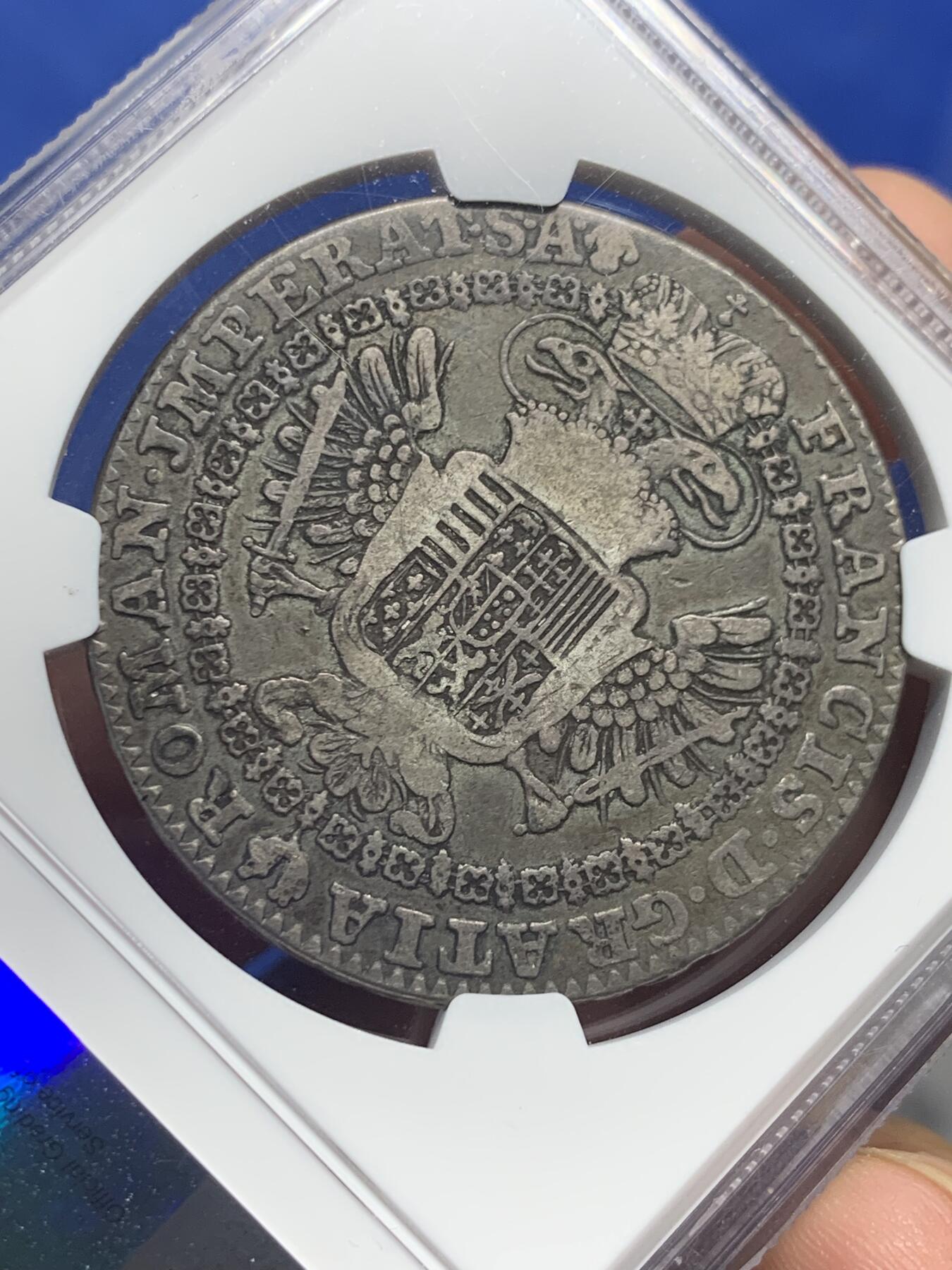 《竞宝斋》第421场 周日，周一，周二  3场连拍 （全场包邮） NGC F15 奥属尼德兰1765年1KT银币