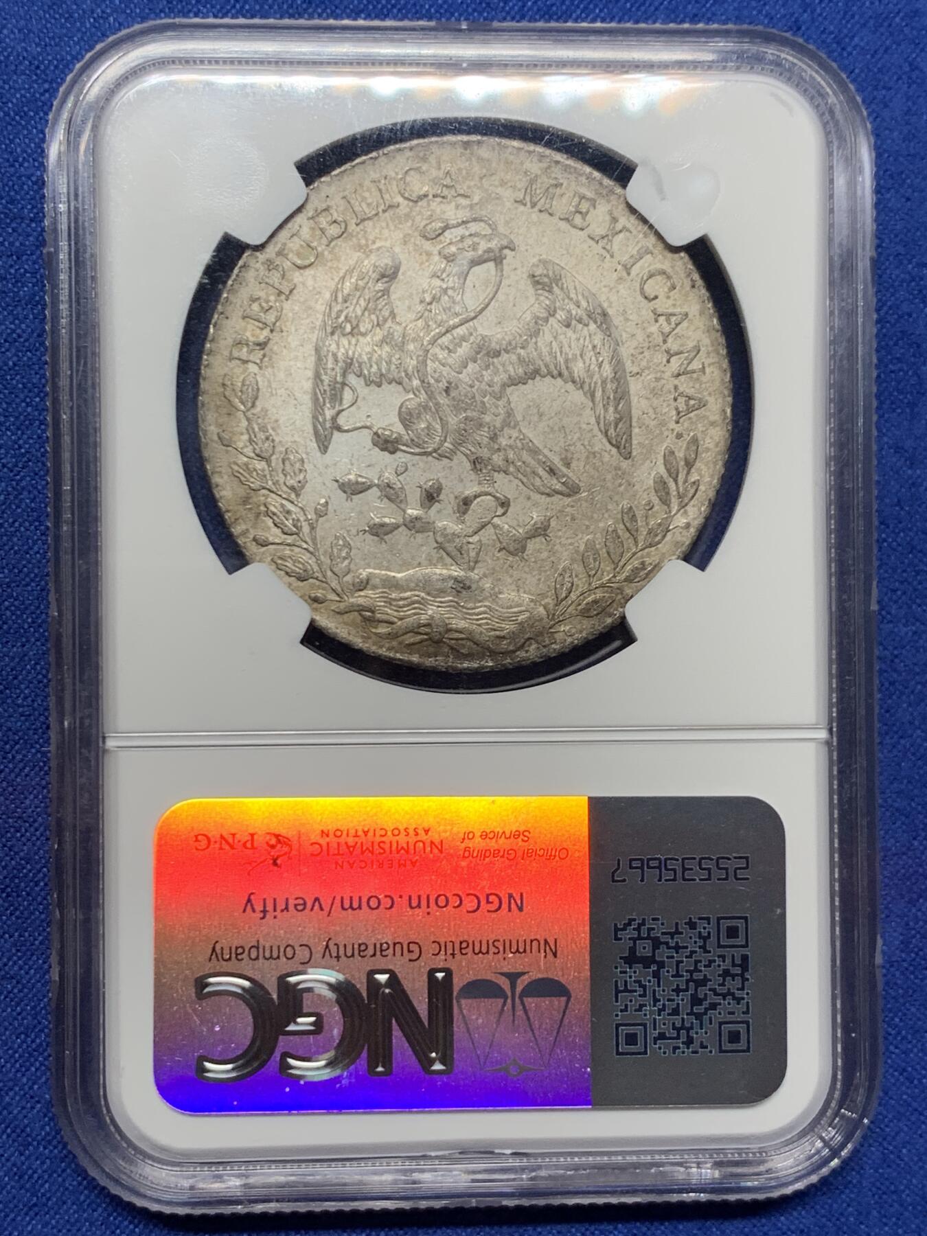 《竞宝斋》第421场 周日，周一，周二  3场连拍 （全场包邮） NGC AU58 墨西哥1887年8R花边鹰洋银币 滴水未下原味包浆