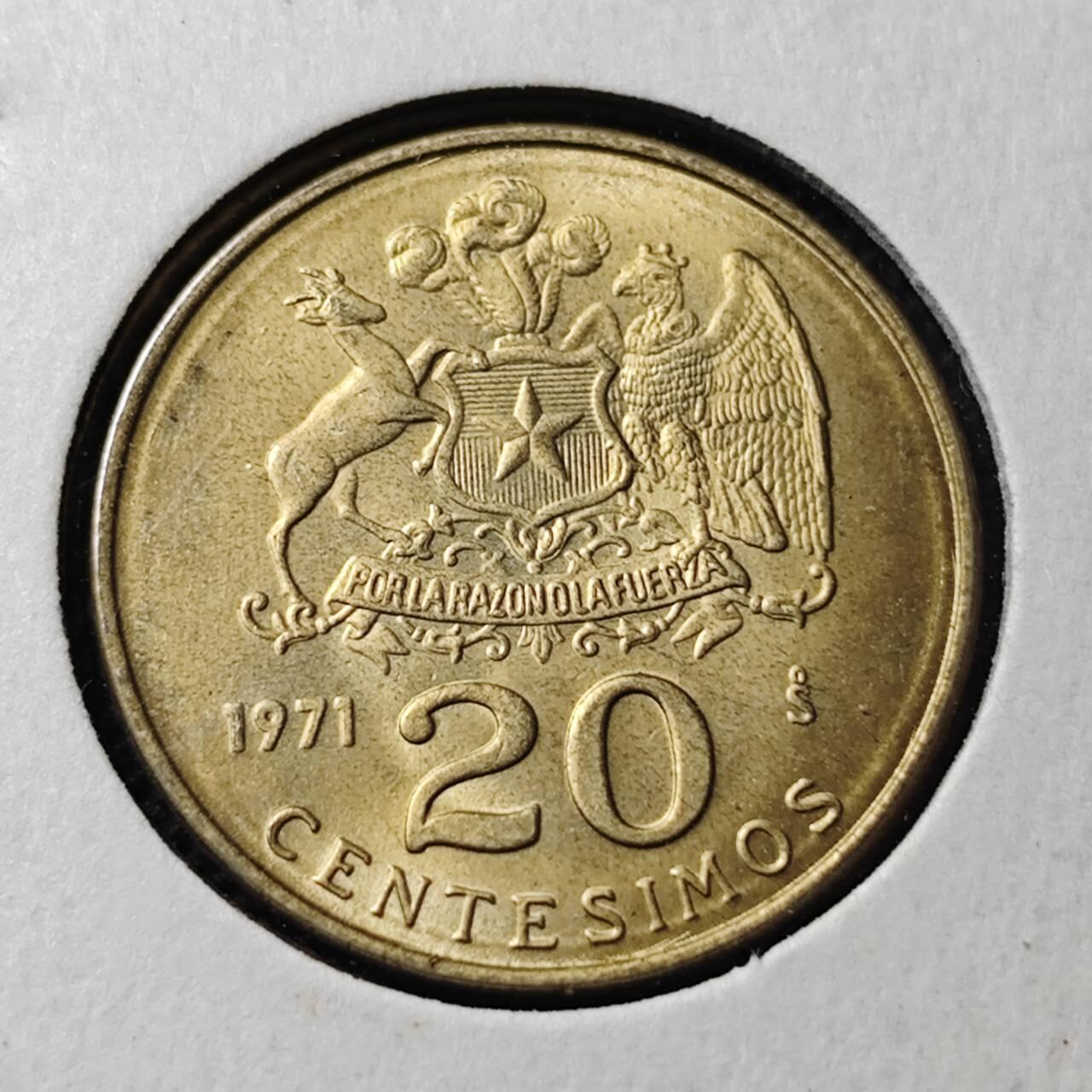 KK钱币收藏小铺 第346场 2月预留时间 周末发货 1971智利20分 好品