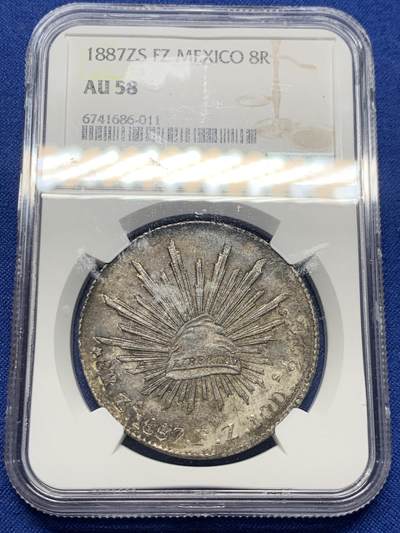 《竞宝斋》第421场 周日，周一，周二  3场连拍 （全场包邮） - NGC AU58 墨西哥1887年8R花边鹰洋银币 滴水未下原味包浆