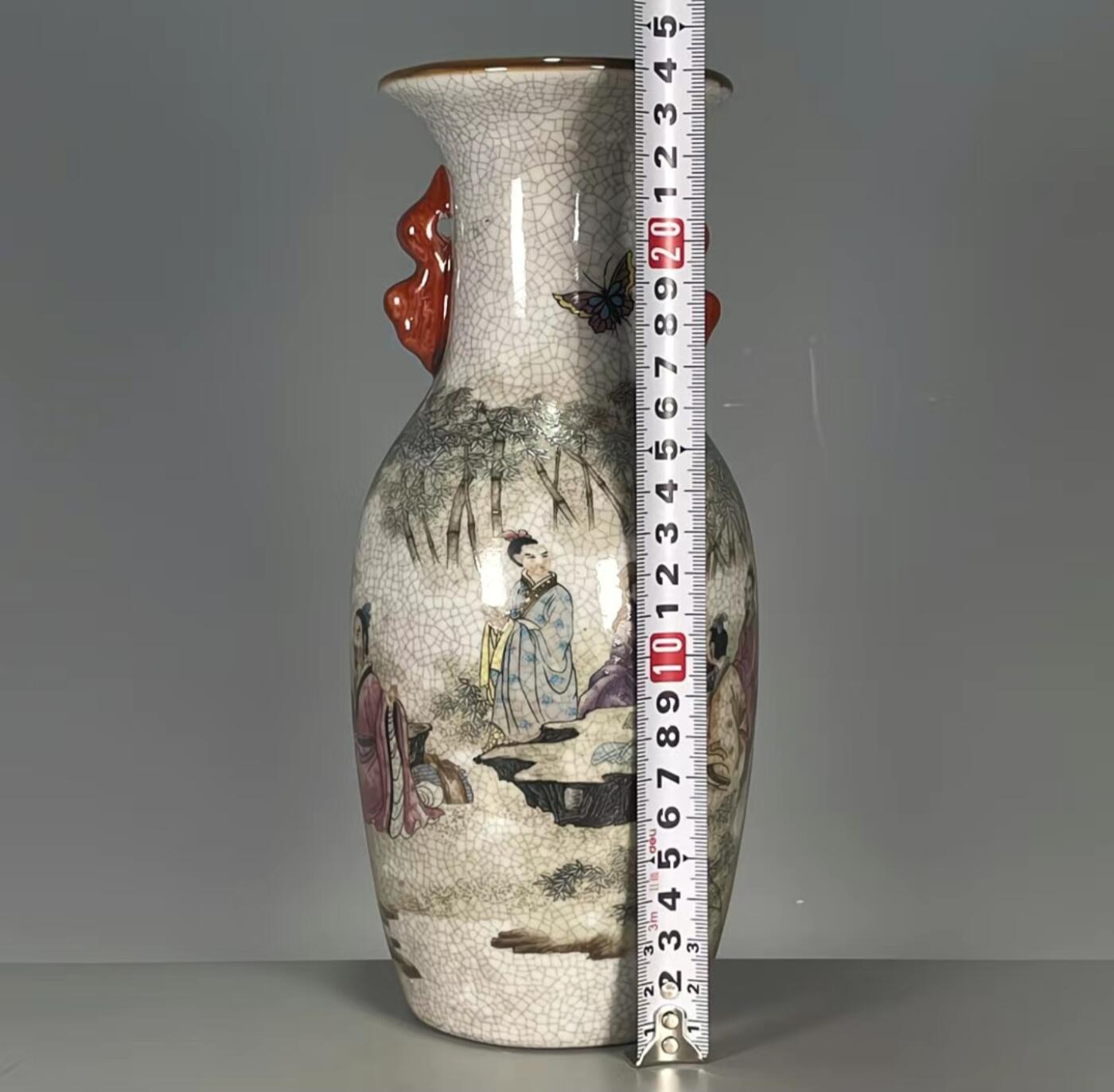 听雨轩    手办 古玩杂相限时专场 乾隆年制粉彩开片竹林七贤双耳赏瓶