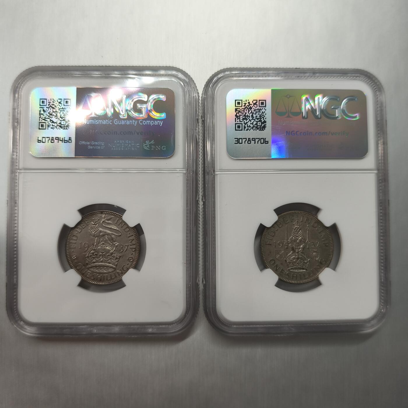 老蟹的宝藏🏴‍☠️ II-美国/奥地利/英国/其余国家评级币及散币 NGC PF64 英国1937年乔治六世精制1先令苏格兰和英格兰2枚一组
