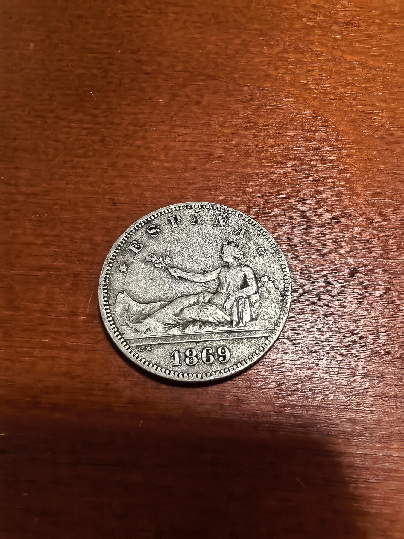 长老汇蛇年精选第五十一场拍卖 1869（69）西班牙拿花2比塞塔银币，10克835银，马德里造币厂