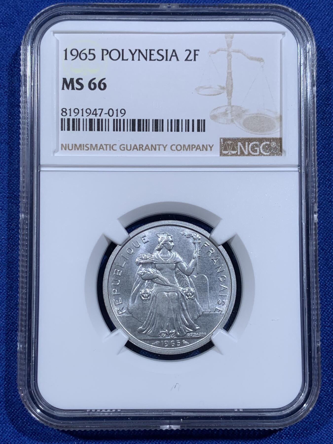 《竞宝斋》第421场 周日，周一，周二  3场连拍 （全场包邮） 四枚一组 NGC MS66-68 法属波利尼西亚1965年50分-5F