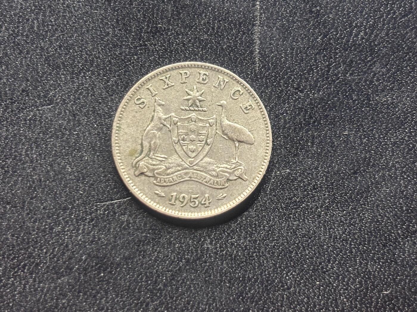 邮泉阁限时拍卖第二十六场 各国硬币专场（硬币在国外） 澳大利亚1954年6便士0.500银币2.83克