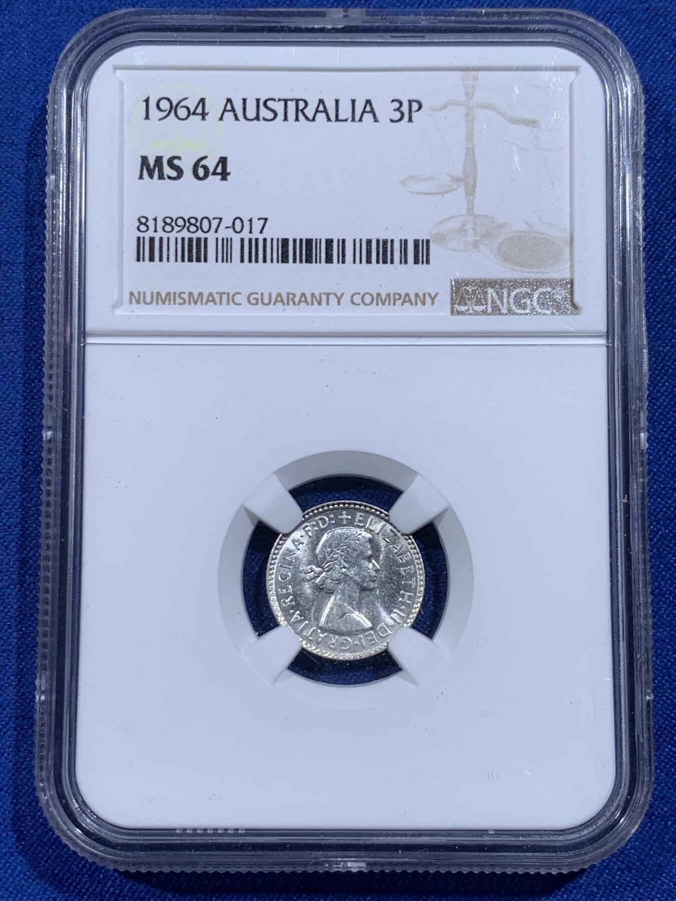 《竞宝斋》第421场 周日，周一，周二  3场连拍 （全场包邮） 三枚一组 NGC MS64-65 澳大利亚1962-1964年3便士-2先令银币