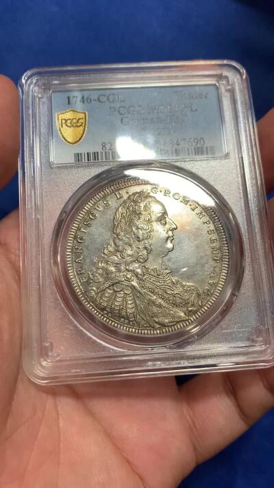 《竞宝斋》第421场 周日，周一，周二  3场连拍 （全场包邮） 稀少 PCGS MS61PL  德国 1746年 施韦比施哈尔市 弗朗茨一世泰勒银币 发行量只有800的名誉品种 两年前普通MS61成交14000，MS63PL成交价达到42000