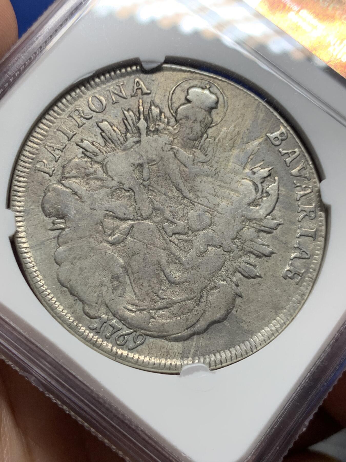 《竞宝斋》第421场 周日，周一，周二  3场连拍 （全场包邮） NGC VF 德国巴伐利亚 1769年 圣母抱婴1泰勒银币 正面细节不错