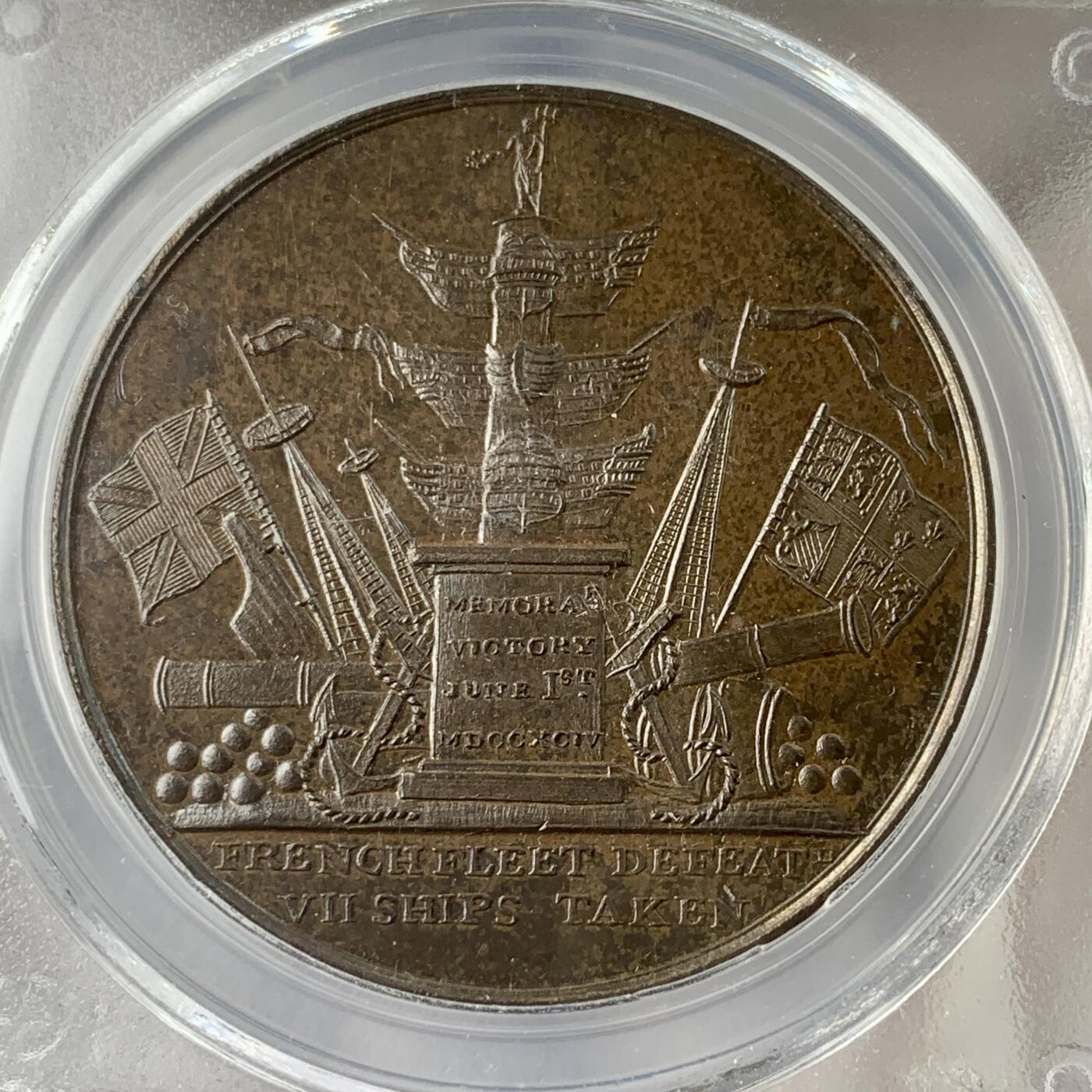 掌中浮雕-藏着的欧洲第036场 PCGS SP62 : 1799年英国海军上将理查德.豪逝世铜章，38mm