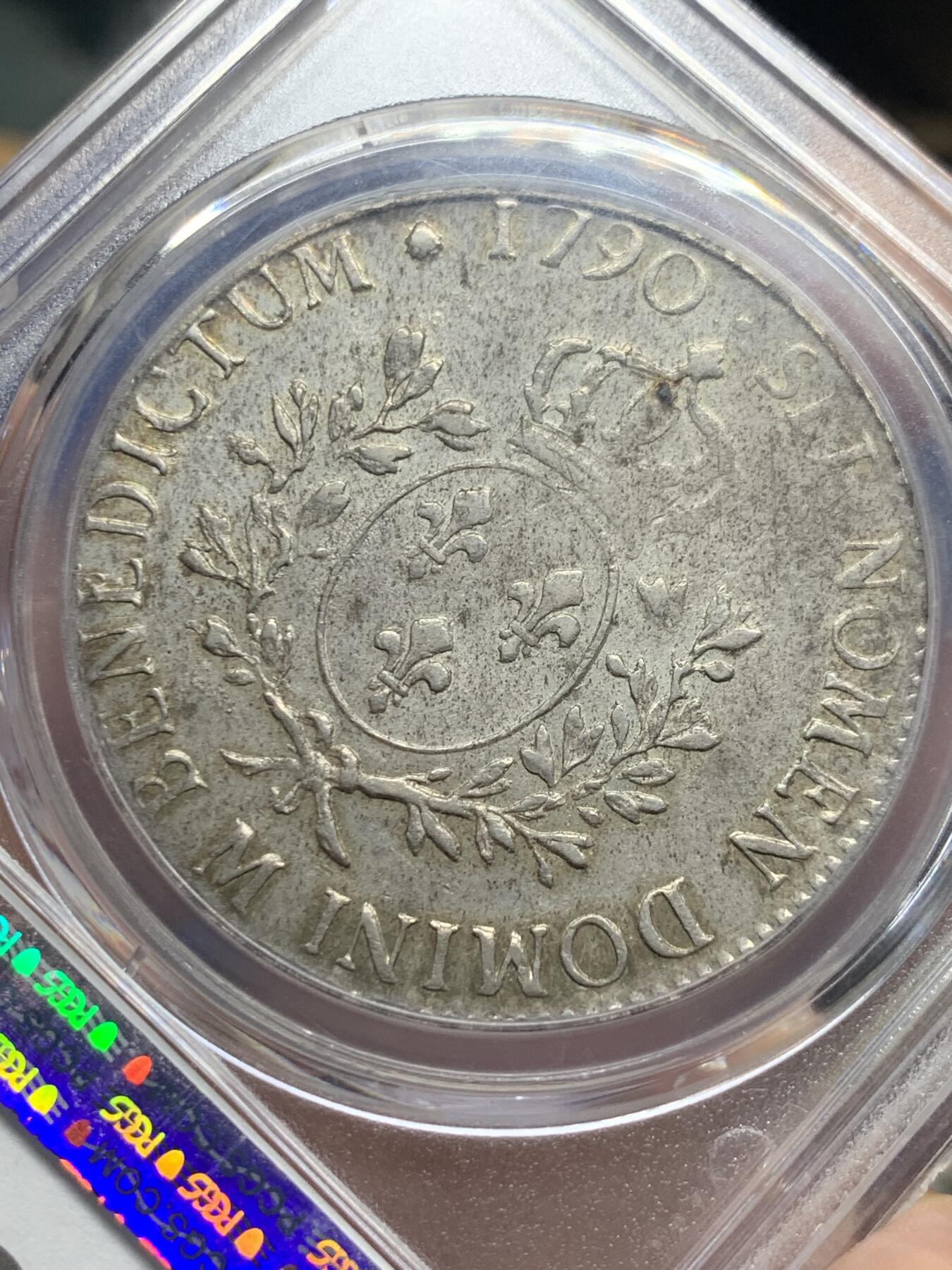 《竞宝斋》第421场 周日，周一，周二  3场连拍 （全场包邮） PCGS AU53 法国 1790年 1埃居银币 唯一冠军分 少见厂别 无减重痕