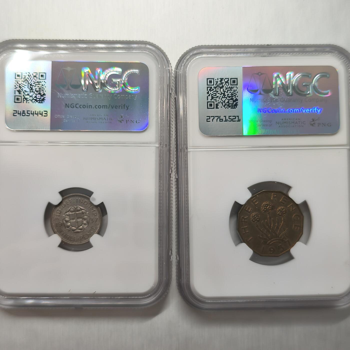 老蟹的宝藏🏴‍☠️ II-美国/奥地利/英国/其余国家评级币及散币 NGC PF64-63 英国1937年乔治六世3便士银币铜币2枚一组