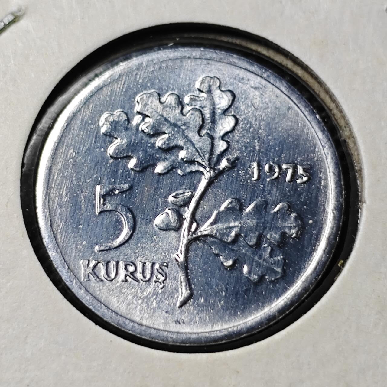 KK钱币收藏小铺 第346场 2月预留时间 周末发货 1975土耳其5库鲁纪念币好品 披纱女士