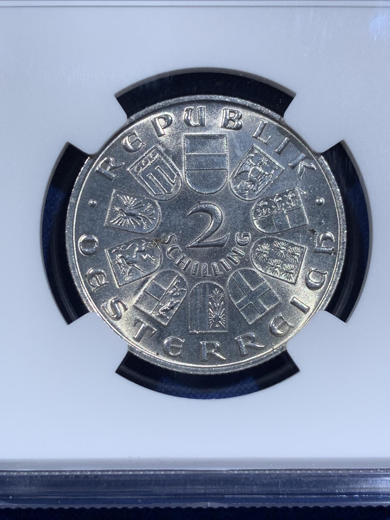 《竞宝斋》第421场 周日，周一，周二  3场连拍 （全场包邮） NGC UNC 奥地利1931年莫扎特2先令银币
