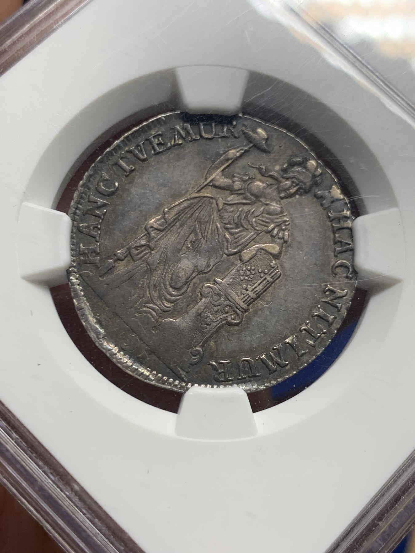 《竞宝斋》第421场 周日，周一，周二  3场连拍 （全场包邮） NGC AU50 荷兰东印度公司1791年10S 很少见的VOC货币，泽兰省女神，24年HA同年同版同分数，状态不如这个的，396刀成交。