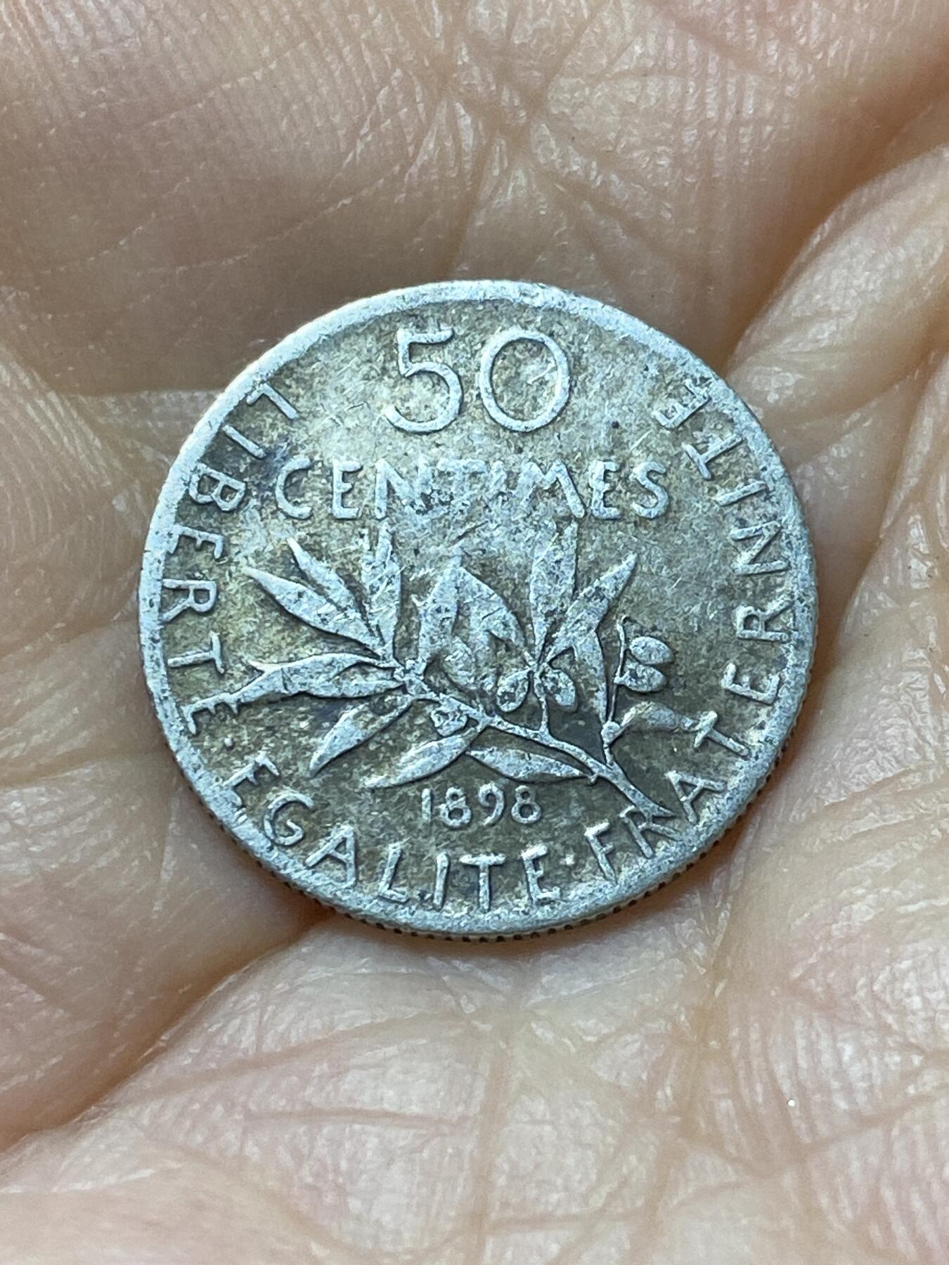 2025年第九十五场(总第一百二十一场）外国好品散币(免佣金) 法兰西第三共和国1898年50生丁银币(第三版早期年份，835银)