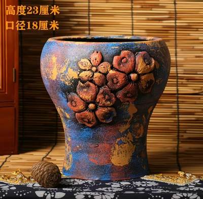 听雨轩    手办 古玩杂相限时专场 - 大口径立体浮雕花红陶花盆（带孔）