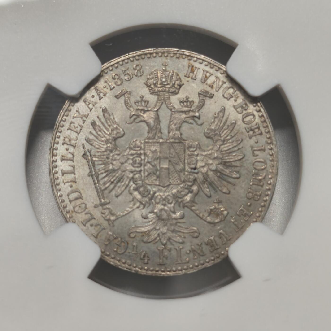 老蟹的宝藏🏴‍☠️ II-美国/奥地利/英国/其余国家评级币及散币 NGC MS63奥地利1858A 1/4弗洛琳