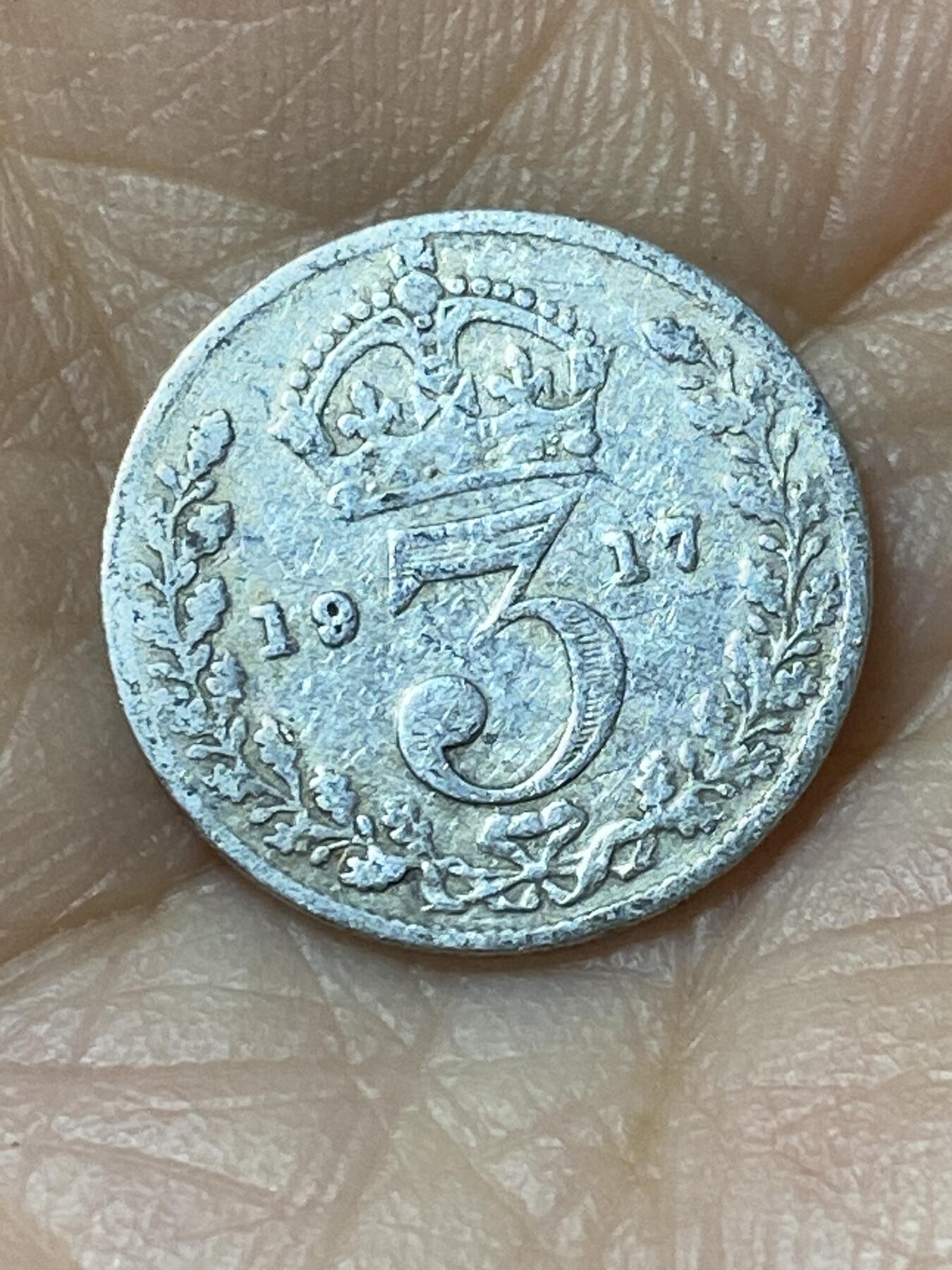 2025年第九十五场(总第一百二十一场）外国好品散币(免佣金) 英国🇬🇧1917年3便士银币(乔治五世第一版，925银)