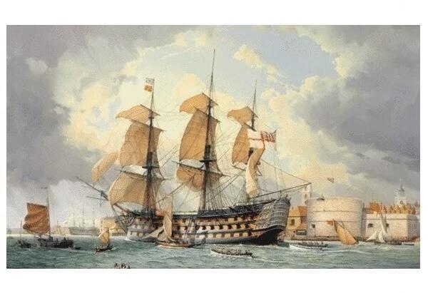 英国1897年特拉法加海战 纳尔逊+胜利号高浮雕精制镀金章 40MM