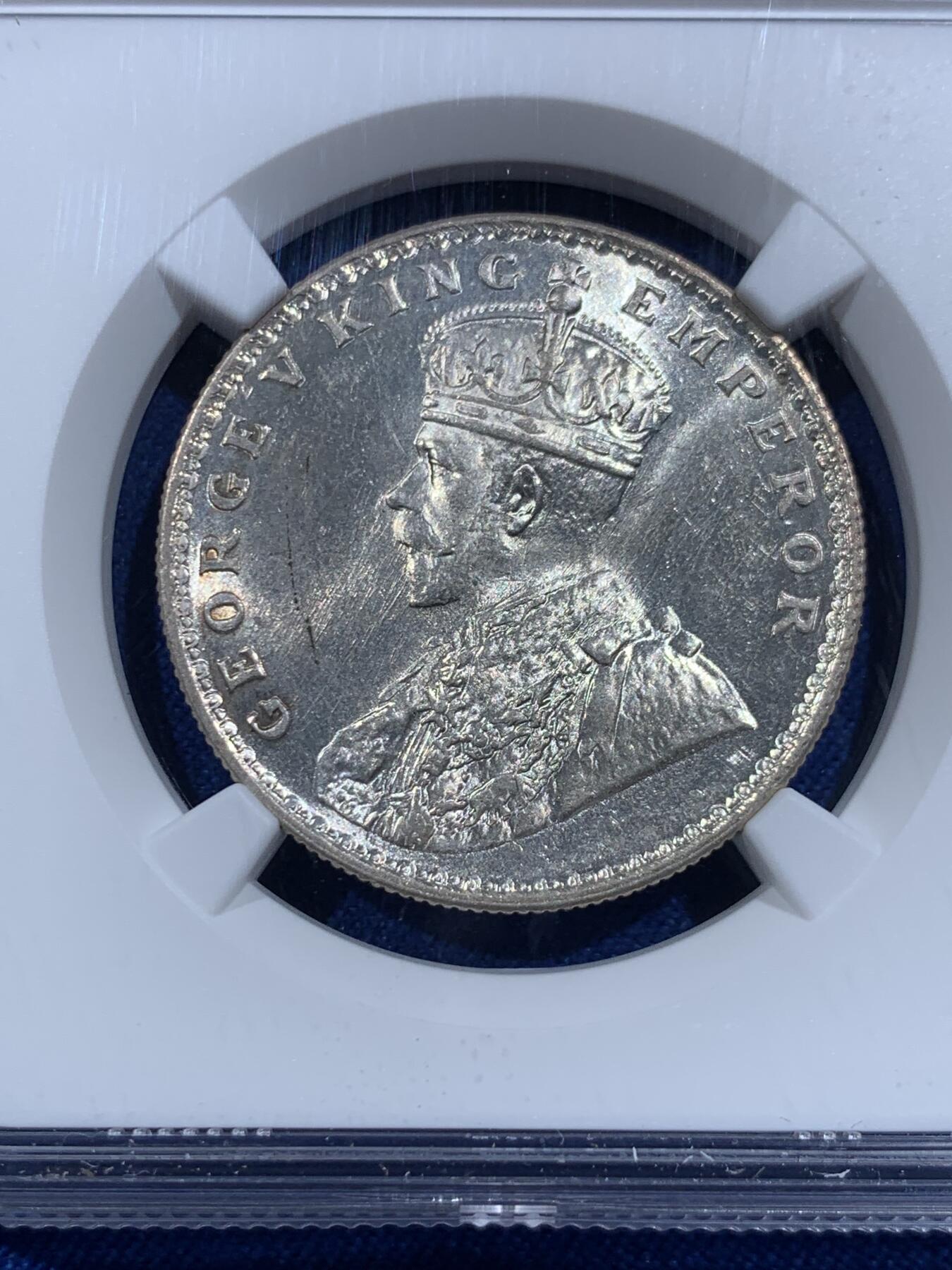 《竞宝斋》第421场 周日，周一，周二  3场连拍 （全场包邮） NGC MS63 英属印度1919年乔治五世1卢比银币